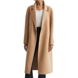 Reiss Brooks Belted Wool Blend Longline Coat Camel size 8 US